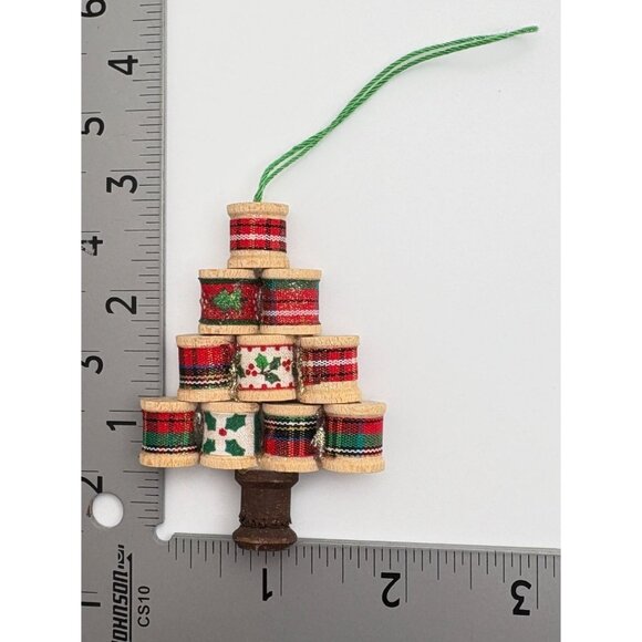 Vintage Sewing Spools Christmas Tree Ornament Holiday Ribbon Design Handmade - Picture 2 of 6